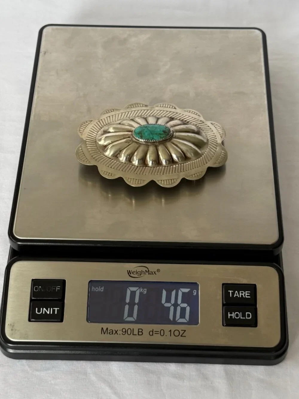 VINTAGE NAVAJO NATIVE AMERICAN TURQUOISE STERLING SILVER CONCHO BELT BUCKLE 46g